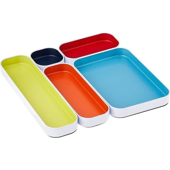 Three by Three Seattle 5 Piece Shallow Metal Organizer Tray Set for Storing - Picture 1 of 6
